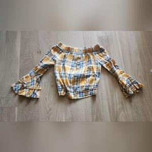 Adorable Yellow, Blue, White Plaid Cropped Top , Size S